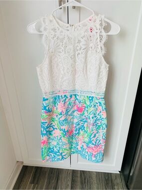 Lilly Pulitzer sharice stretch shift multi coral bay dress size 2 Lace